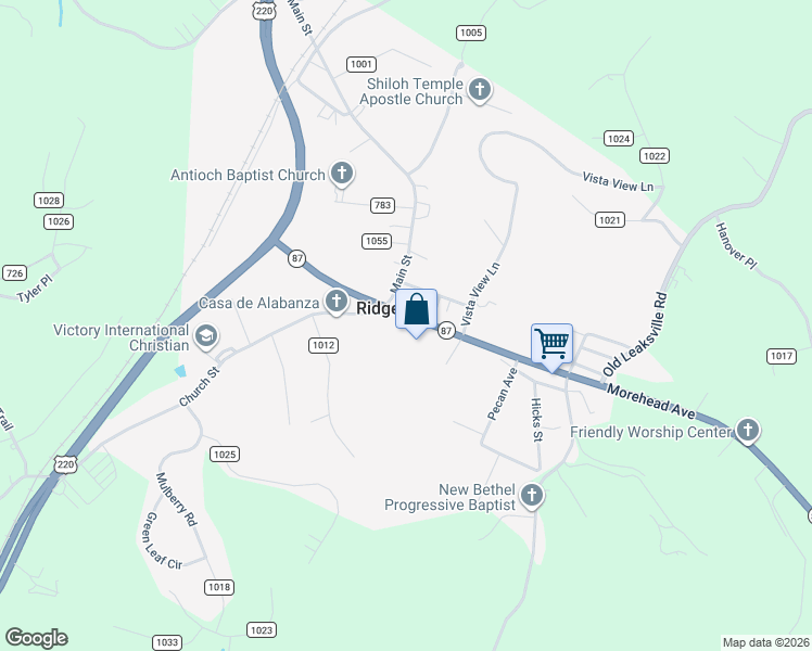 map of restaurants, bars, coffee shops, grocery stores, and more near 400-598 Morehead Ave in Ridgeway