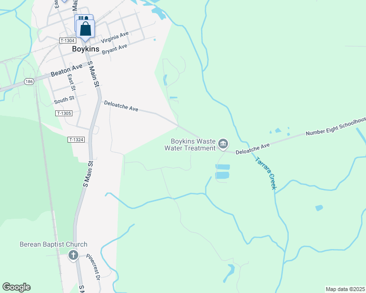 map of restaurants, bars, coffee shops, grocery stores, and more near 32394 Brookside Drive in Boykins