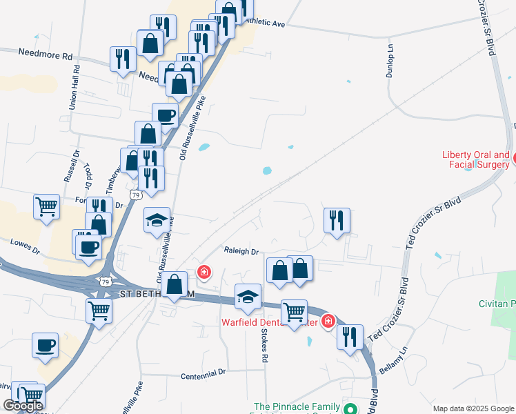 map of restaurants, bars, coffee shops, grocery stores, and more near 2332 Raleigh Court in Clarksville