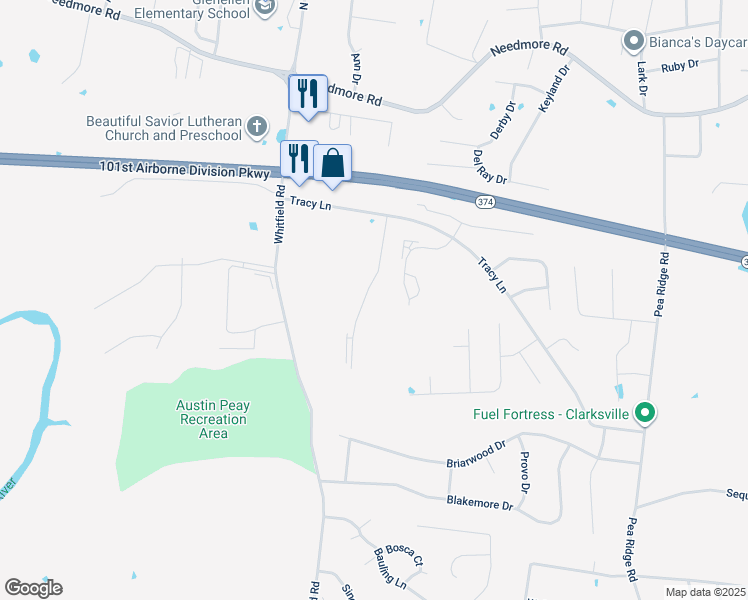 map of restaurants, bars, coffee shops, grocery stores, and more near 2256 McCormick Lane in Clarksville