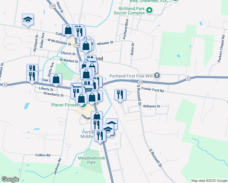 map of restaurants, bars, coffee shops, grocery stores, and more near 117 Demase Street in Portland