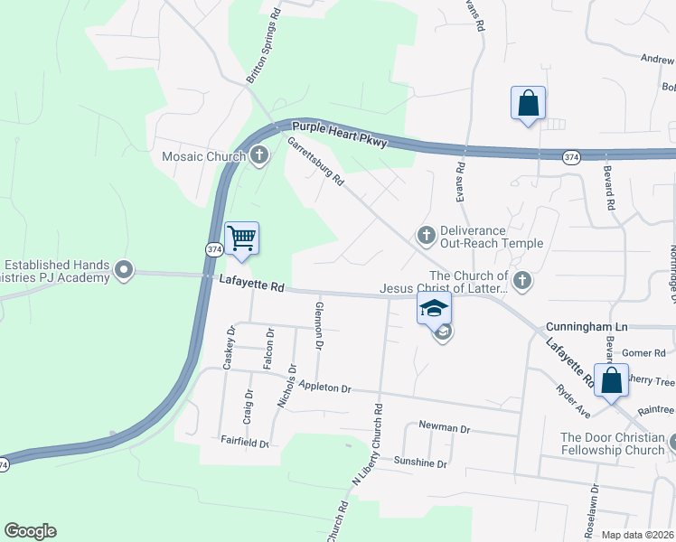 map of restaurants, bars, coffee shops, grocery stores, and more near 915 Lafayette Road in Clarksville