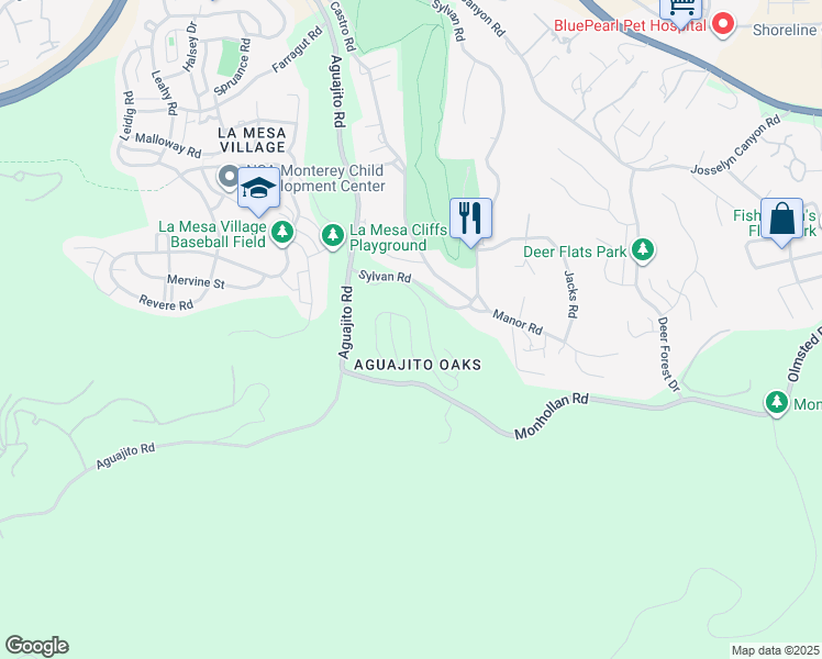 map of restaurants, bars, coffee shops, grocery stores, and more near 158 Littlefield Road in Monterey