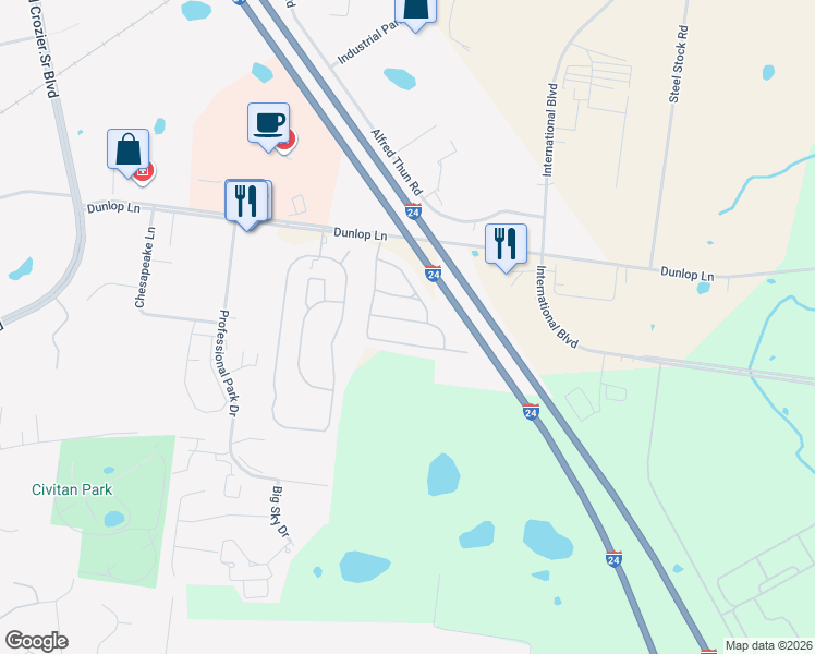map of restaurants, bars, coffee shops, grocery stores, and more near 328 Sam Houston Circle in Clarksville