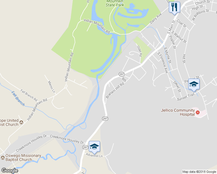 map of restaurants, bars, coffee shops, grocery stores, and more near 1833 South Main Street in Jellico