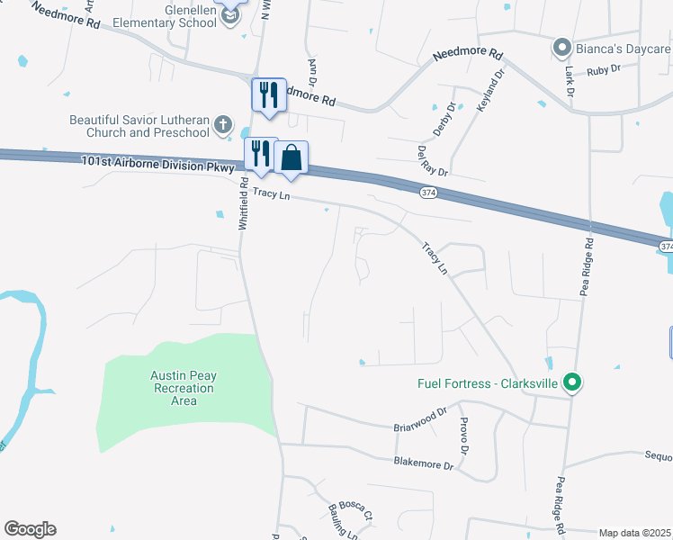 map of restaurants, bars, coffee shops, grocery stores, and more near 2272 McCormick Lane in Clarksville