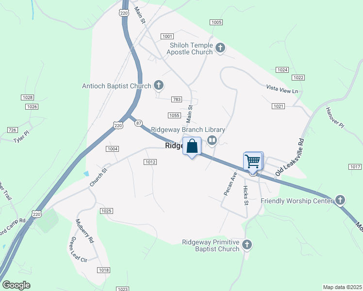 map of restaurants, bars, coffee shops, grocery stores, and more near in Ridgeway