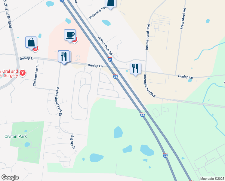 map of restaurants, bars, coffee shops, grocery stores, and more near 357 Sam Houston Circle in Clarksville