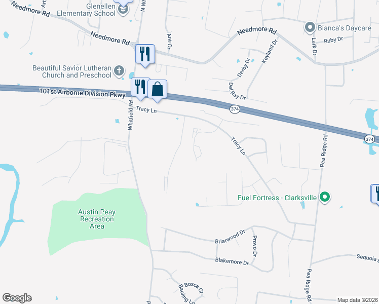 map of restaurants, bars, coffee shops, grocery stores, and more near 2272 McCormick Lane in Clarksville