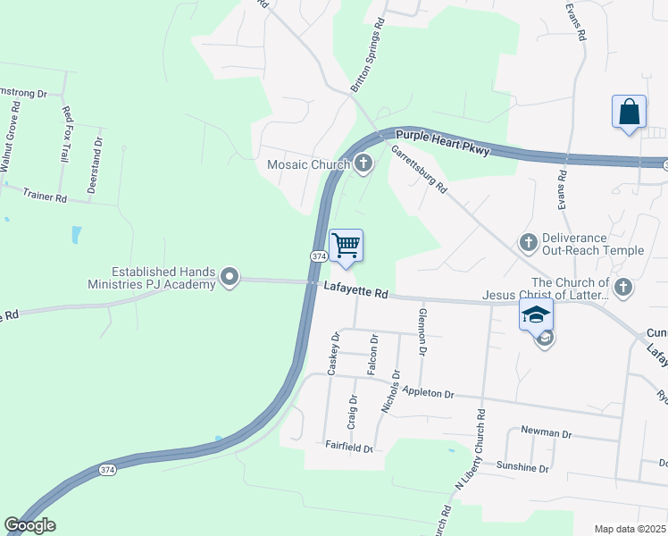 map of restaurants, bars, coffee shops, grocery stores, and more near 1003 Lafayette Road in Clarksville