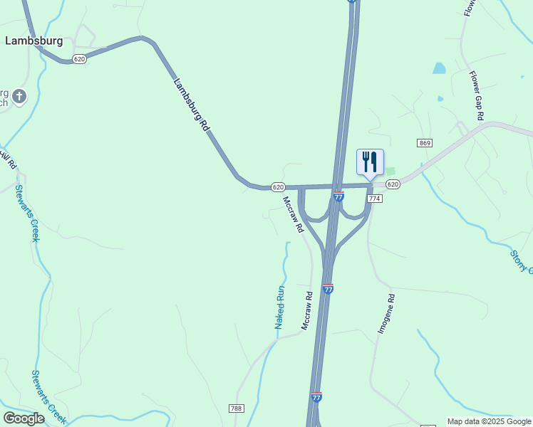 map of restaurants, bars, coffee shops, grocery stores, and more near 90-108 Marcus Lane in Lambsburg