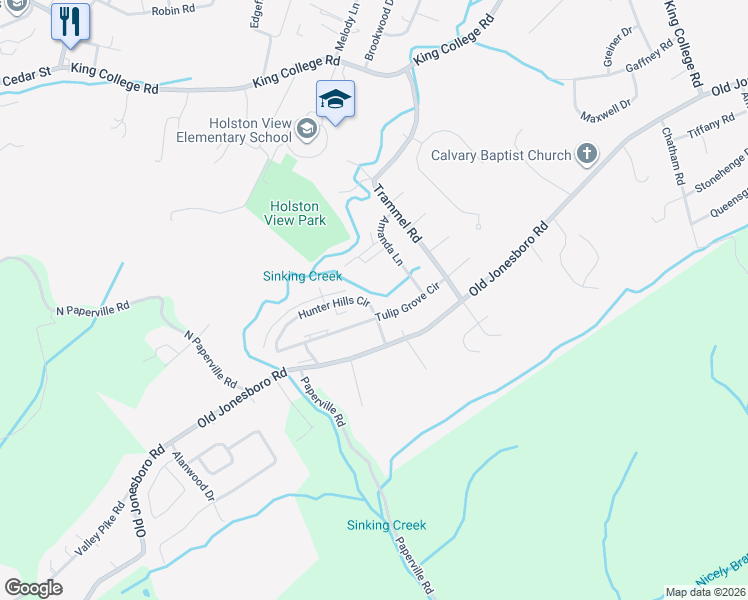 map of restaurants, bars, coffee shops, grocery stores, and more near 201 Hunter Hills Circle in Bristol