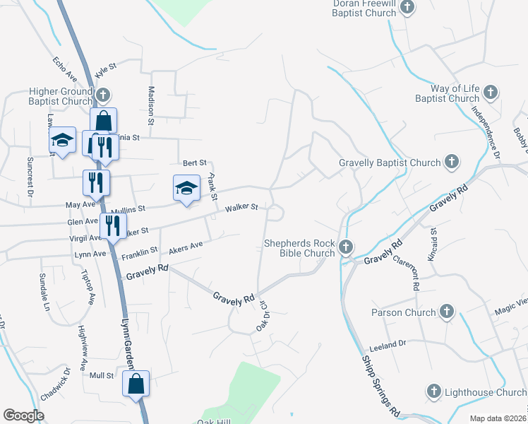 map of restaurants, bars, coffee shops, grocery stores, and more near 339 Walker Street in Kingsport