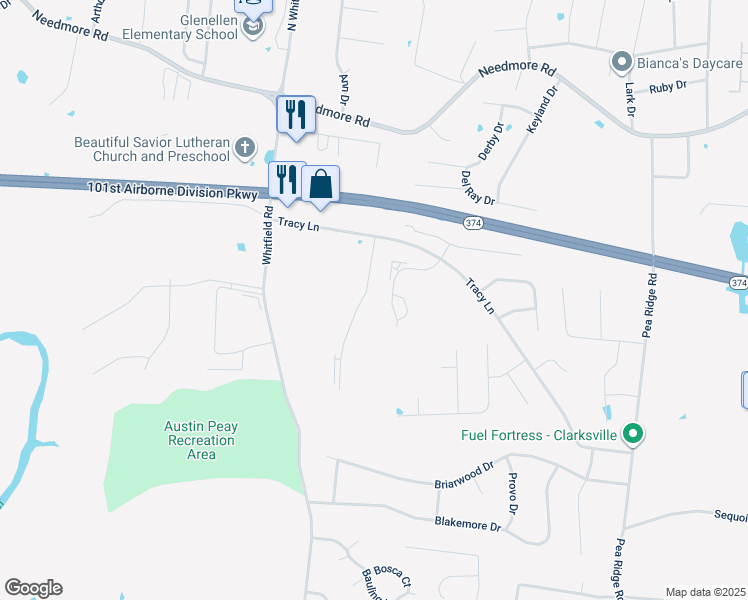 map of restaurants, bars, coffee shops, grocery stores, and more near 2272 McCormick Lane in Clarksville