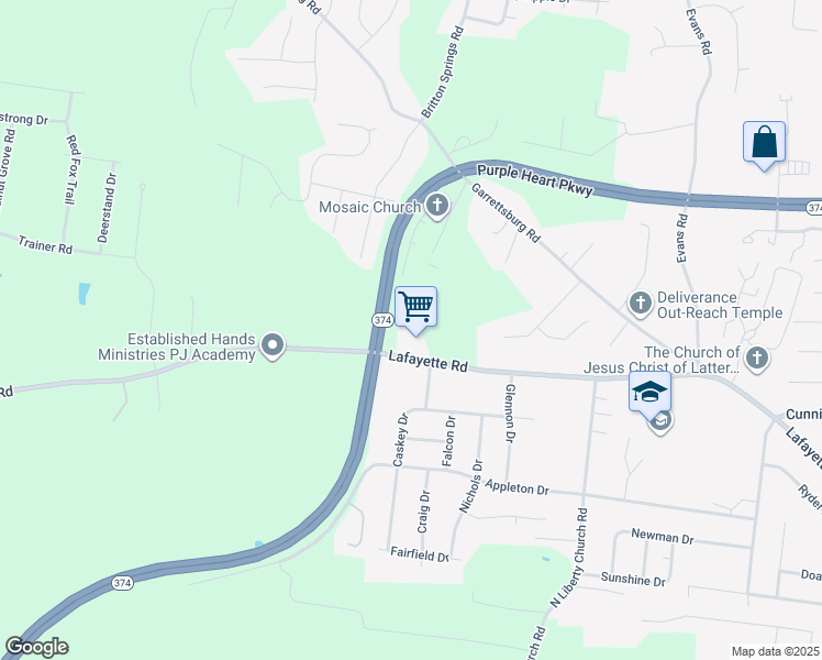 map of restaurants, bars, coffee shops, grocery stores, and more near 1003 Lafayette Road in Clarksville