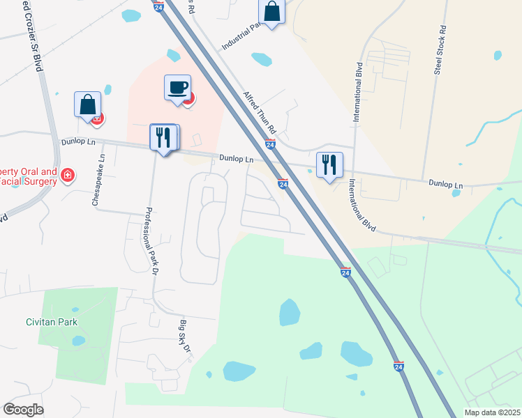 map of restaurants, bars, coffee shops, grocery stores, and more near 321 Sam Houston Circle in Clarksville