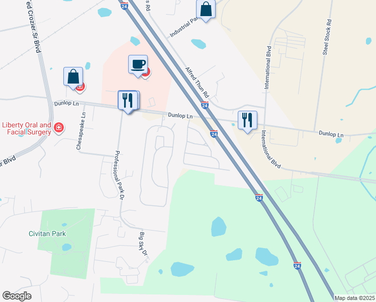 map of restaurants, bars, coffee shops, grocery stores, and more near 148 Alexander Boulevard in Clarksville