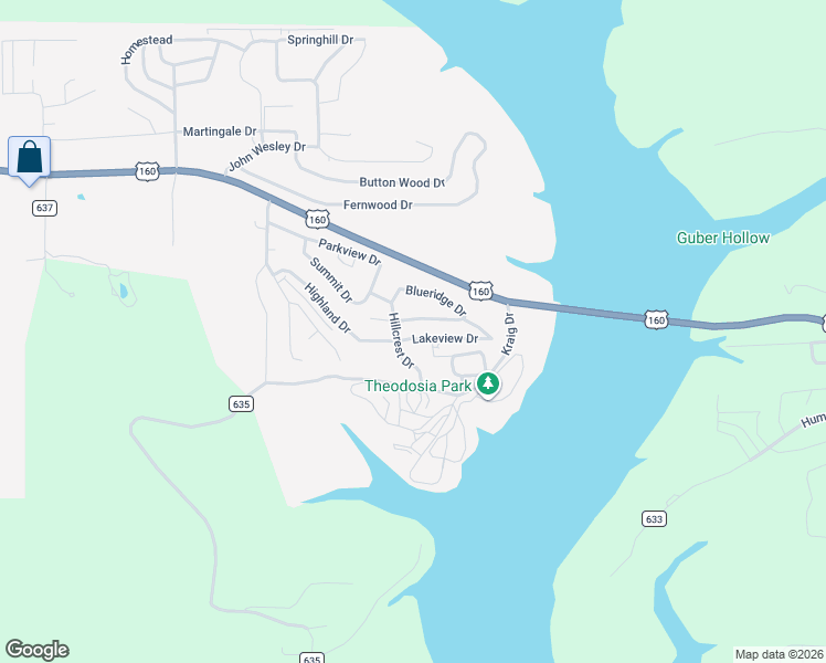 map of restaurants, bars, coffee shops, grocery stores, and more near Blueridge Drive in Theodosia