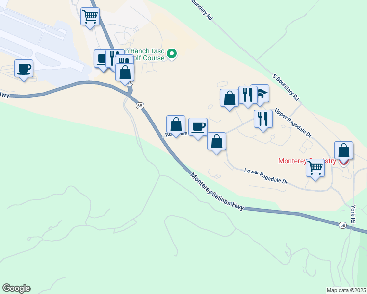 map of restaurants, bars, coffee shops, grocery stores, and more near 20 Ragsdale Drive in Monterey