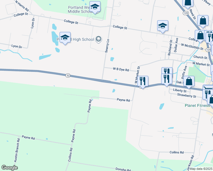 map of restaurants, bars, coffee shops, grocery stores, and more near 590 Tennessee 52 in Portland