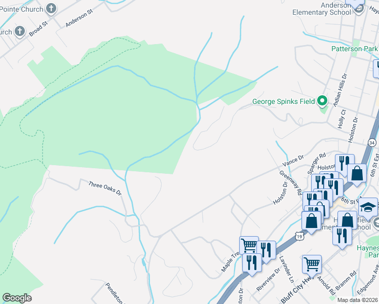 map of restaurants, bars, coffee shops, grocery stores, and more near 230 Skyline Drive in Bristol