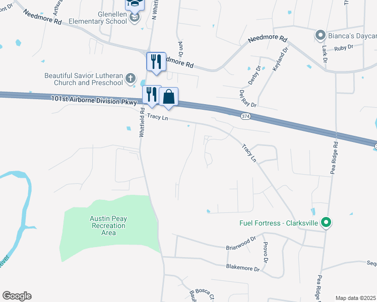 map of restaurants, bars, coffee shops, grocery stores, and more near 2268 McCormick Lane in Clarksville