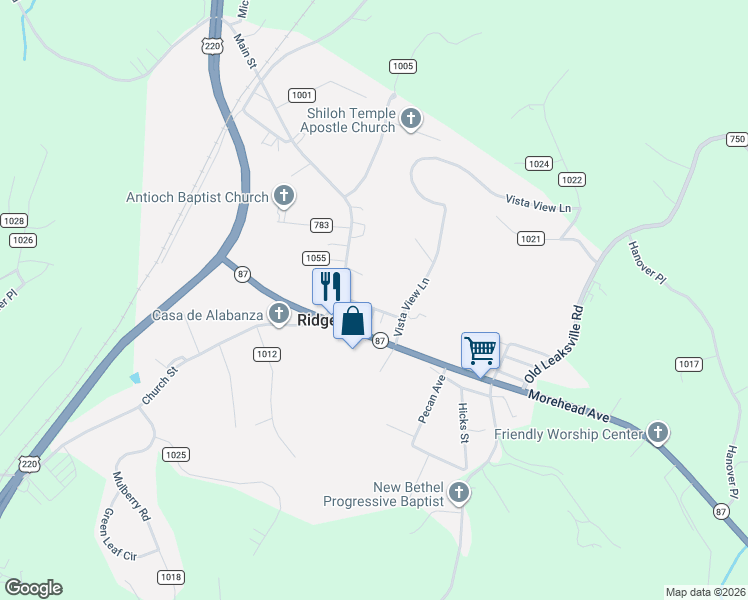 map of restaurants, bars, coffee shops, grocery stores, and more near 57 Magnolia Street in Ridgeway