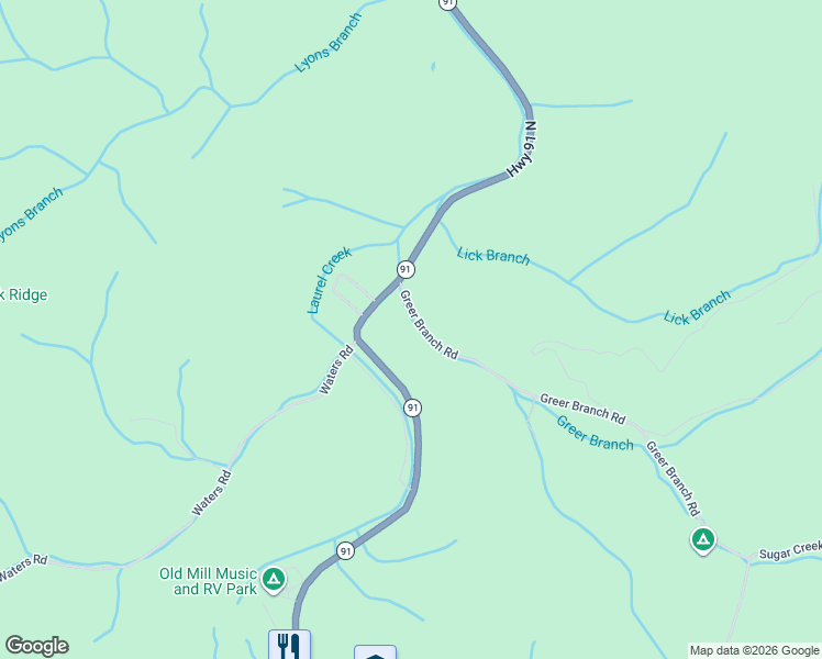 map of restaurants, bars, coffee shops, grocery stores, and more near 414 Greer Branch Road in Laurel Bloomery