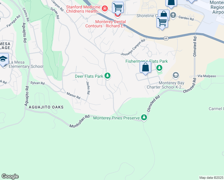 map of restaurants, bars, coffee shops, grocery stores, and more near 17 Deer Forest Drive in Monterey