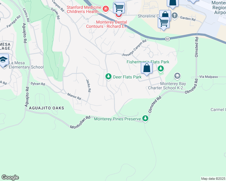 map of restaurants, bars, coffee shops, grocery stores, and more near 17 Deer Forest Drive in Monterey