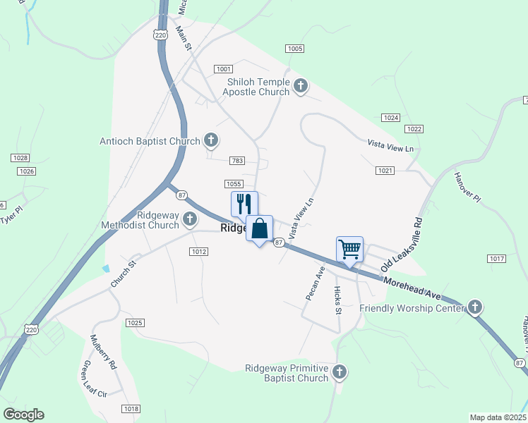 map of restaurants, bars, coffee shops, grocery stores, and more near 57 Magnolia Street in Ridgeway