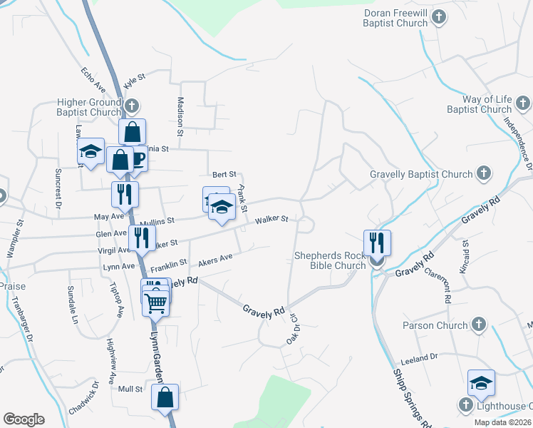 map of restaurants, bars, coffee shops, grocery stores, and more near 315 Walker Street in Kingsport