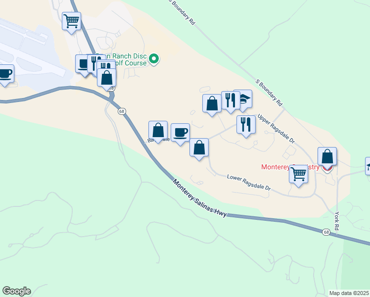 map of restaurants, bars, coffee shops, grocery stores, and more near 40 Ragsdale Drive in Monterey