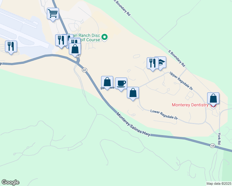 map of restaurants, bars, coffee shops, grocery stores, and more near 30 Ragsdale Drive in Monterey