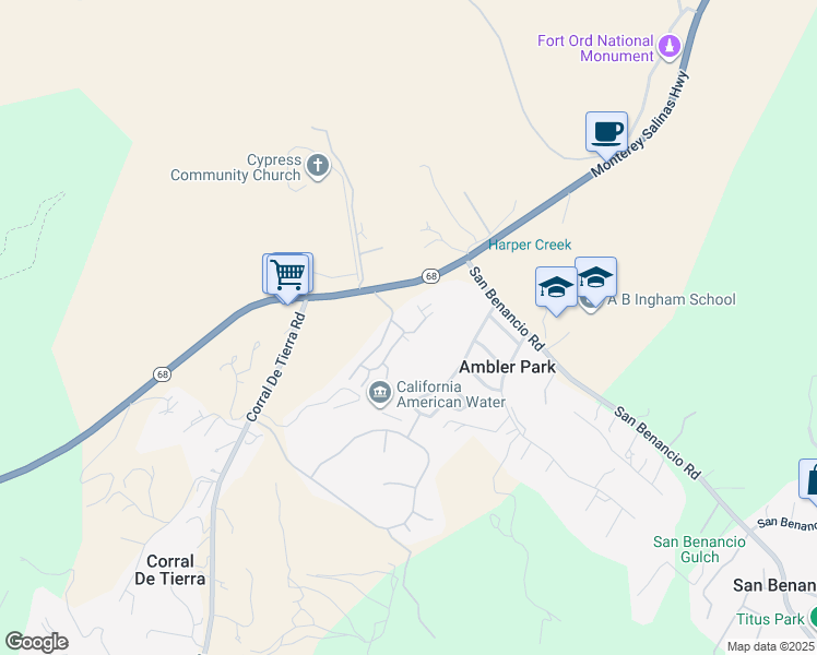 map of restaurants, bars, coffee shops, grocery stores, and more near 23799 Monterey Salinas Highway in Salinas