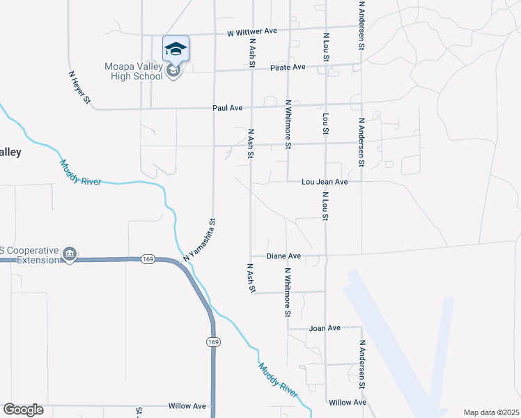 map of restaurants, bars, coffee shops, grocery stores, and more near 2030 North Ash Street in Moapa Valley