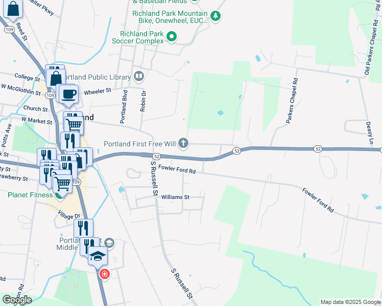 map of restaurants, bars, coffee shops, grocery stores, and more near 115 Old Westmoreland Road in Portland