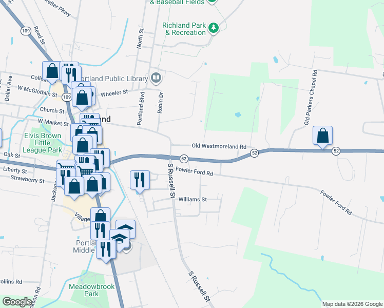 map of restaurants, bars, coffee shops, grocery stores, and more near 204 State Route 52 in Portland
