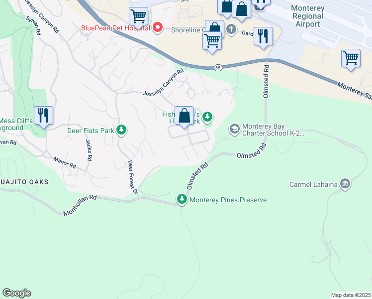 map of restaurants, bars, coffee shops, grocery stores, and more near 2041 Via Taormina in Monterey