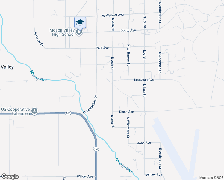 map of restaurants, bars, coffee shops, grocery stores, and more near 2030 North Ash Street in Moapa Valley
