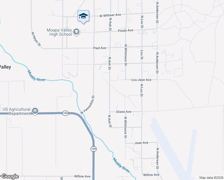 map of restaurants, bars, coffee shops, grocery stores, and more near 2030 North Ash Street in Moapa Valley