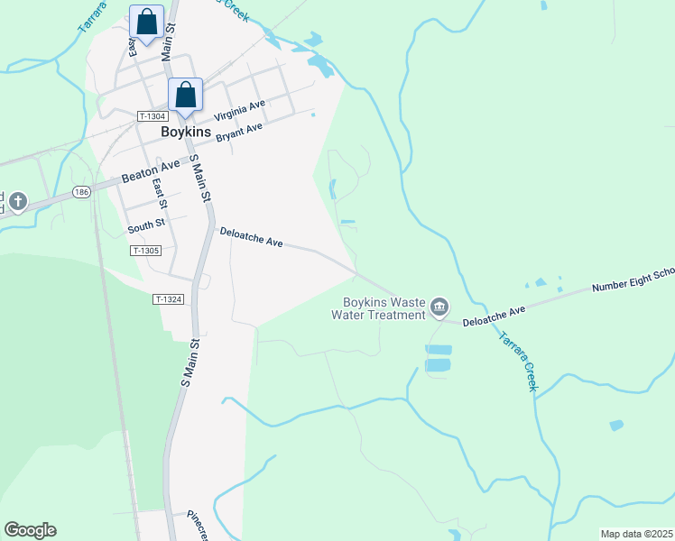 map of restaurants, bars, coffee shops, grocery stores, and more near 18390 Number Eight Schoolhouse Road in Boykins