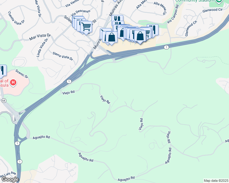 map of restaurants, bars, coffee shops, grocery stores, and more near 594 Viejo Road in Carmel-by-the-Sea