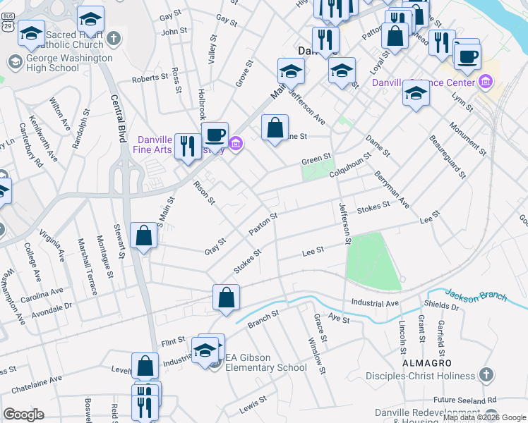 map of restaurants, bars, coffee shops, grocery stores, and more near 710 Holbrook Avenue in Danville