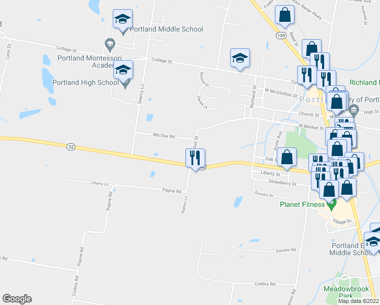 map of restaurants, bars, coffee shops, grocery stores, and more near 607 West Market Street in Portland