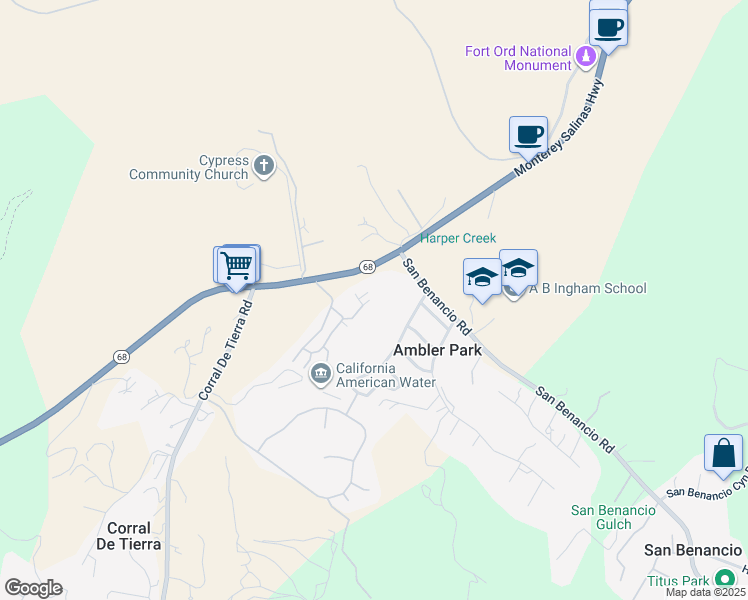 map of restaurants, bars, coffee shops, grocery stores, and more near 23799 Monterey Salinas Highway in Salinas