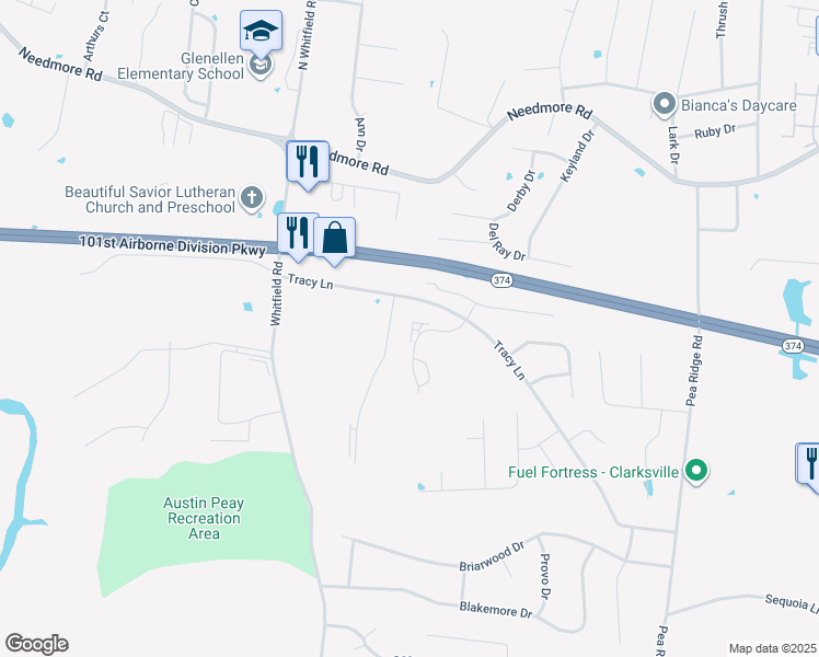 map of restaurants, bars, coffee shops, grocery stores, and more near 2280 McCormick Lane in Clarksville