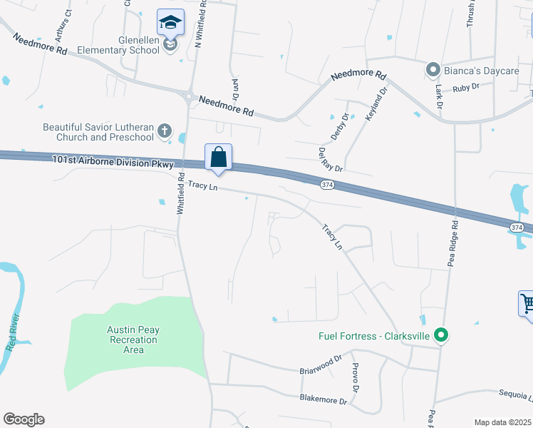 map of restaurants, bars, coffee shops, grocery stores, and more near 850 Tracy Lane in Clarksville