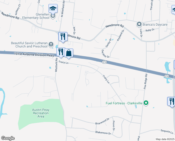 map of restaurants, bars, coffee shops, grocery stores, and more near 2284 McCormick Lane in Clarksville