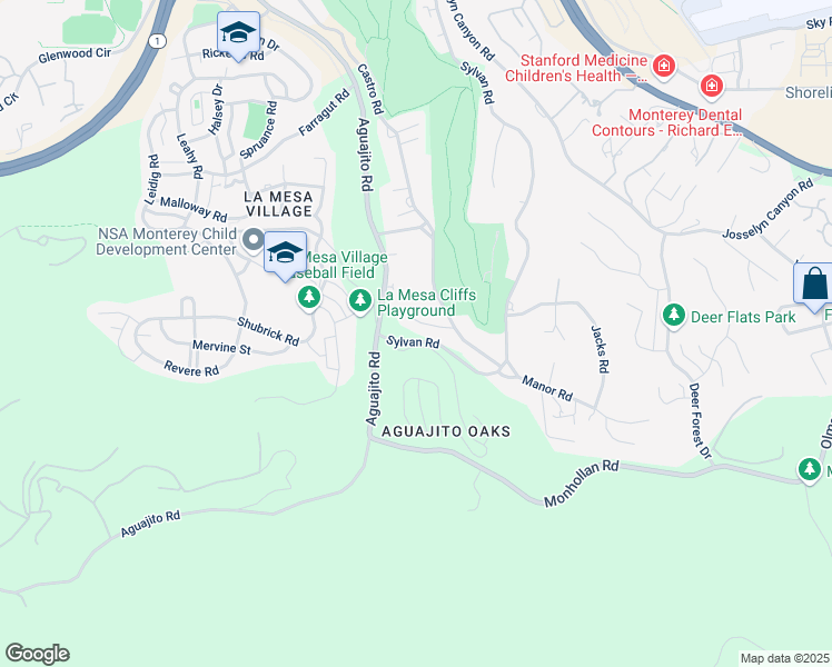 map of restaurants, bars, coffee shops, grocery stores, and more near 1337 Castro Court in Monterey